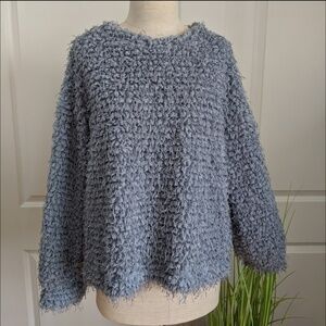 Vince Camuto Top Textured Eyelash Pullover Mock Neck Long Sleeve Grey Blue M NWT